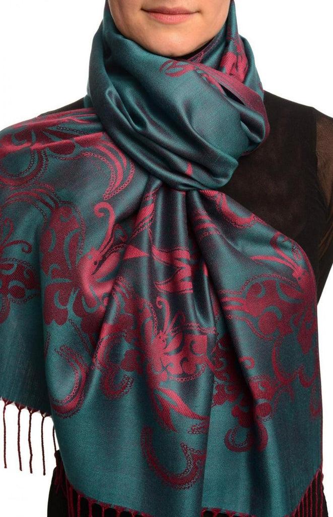 Liss Kiss Butterflies On Prussian Blue Pashmina Feel With Tassels - Scarf