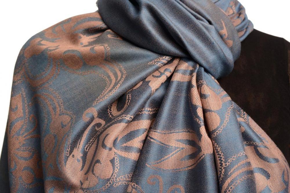 Liss Kiss Butterflies On Ucla Blue Pashmina Feel With Tassels - Scarf