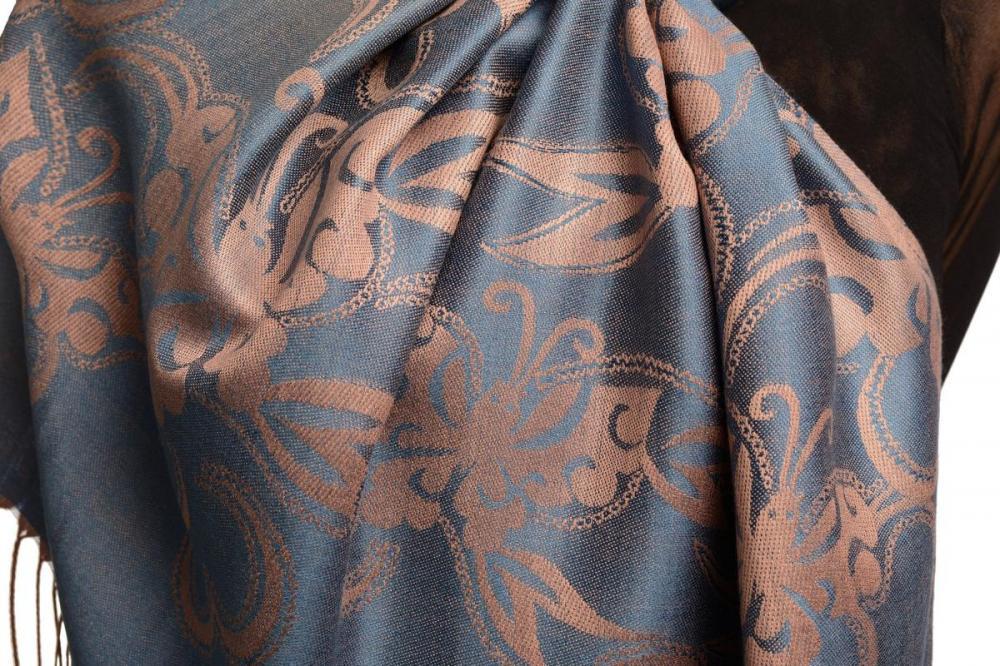 Liss Kiss Butterflies On Ucla Blue Pashmina Feel With Tassels - Scarf