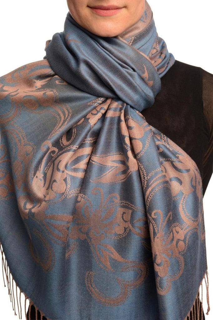 liss kiss Butterflies On Ucla Blue Pashmina Feel With Tassels - Scarf