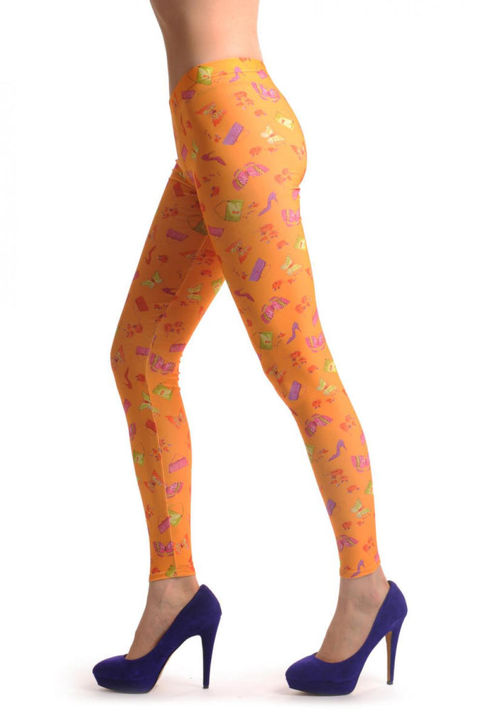 Liss Kiss Butterflies Shoes & Bags On Orange - Leggings
