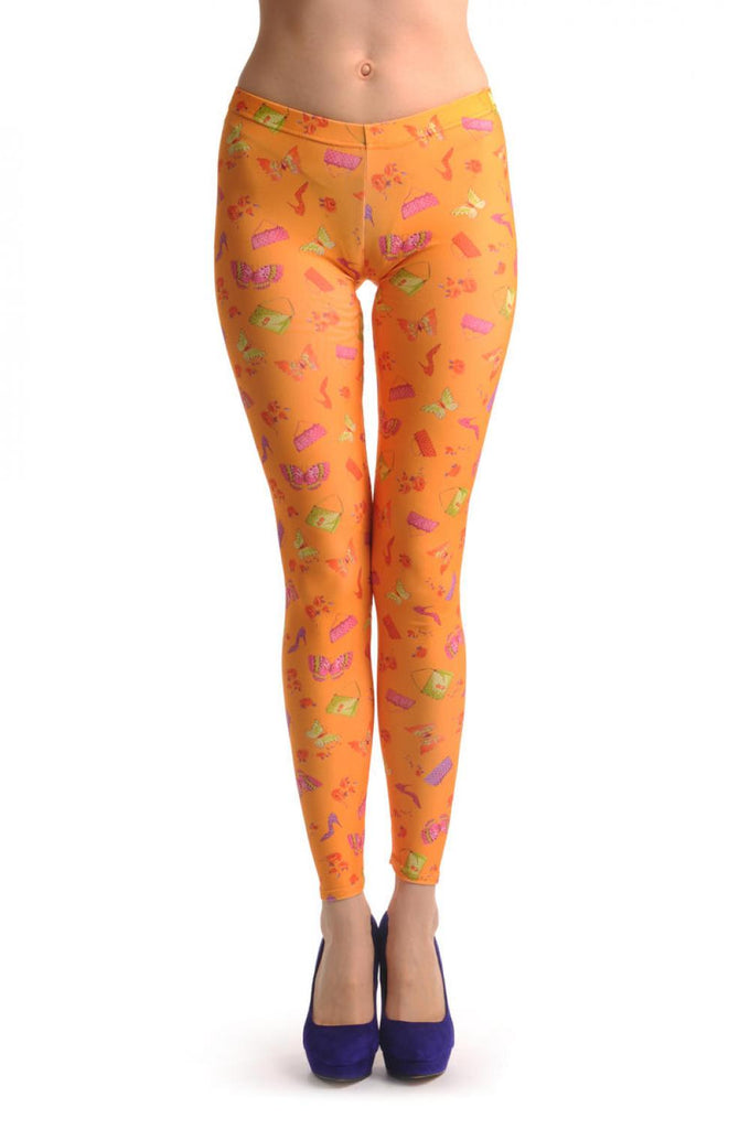 Liss Kiss Butterflies Shoes & Bags On Orange - Leggings