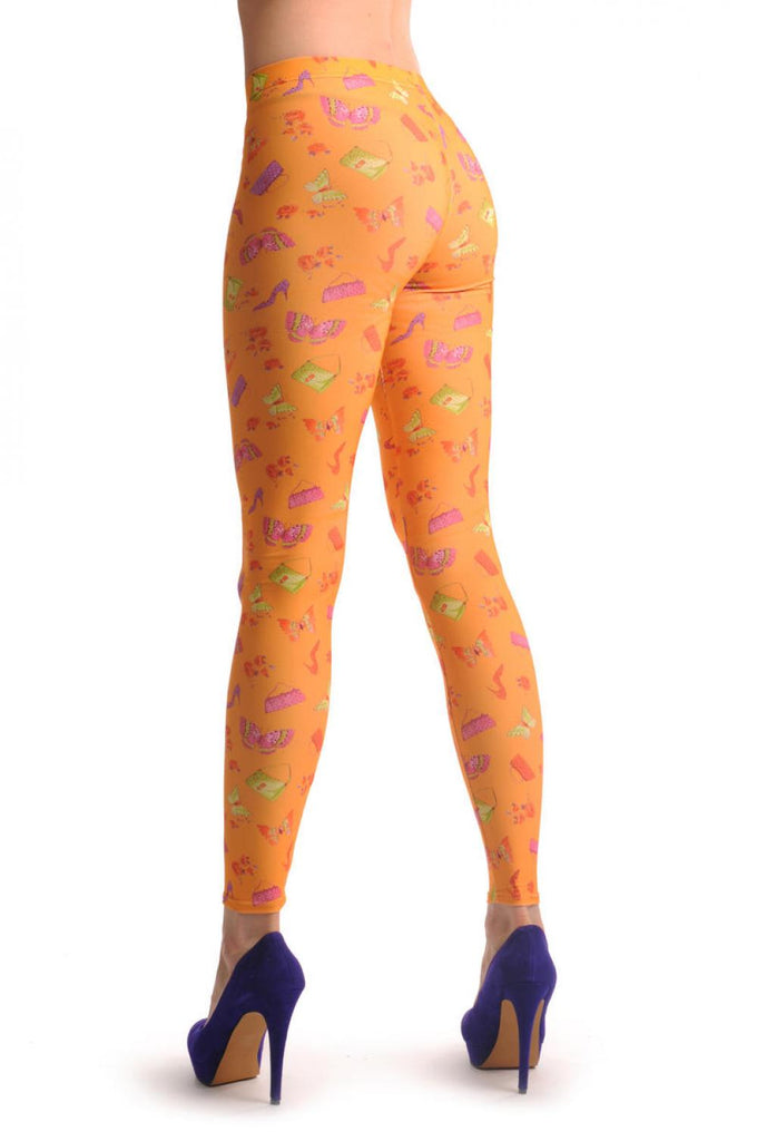 liss kiss Butterflies Shoes & Bags On Orange - Leggings