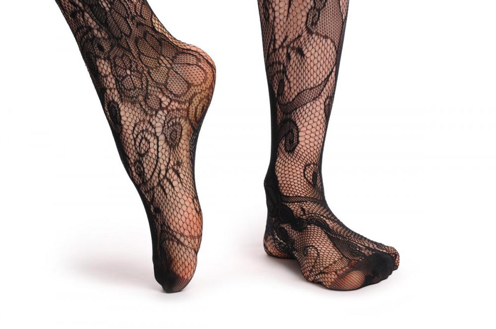 Liss Kiss Camomile Flowers Fishnet With Lace Silicon Garter - Hold Ups