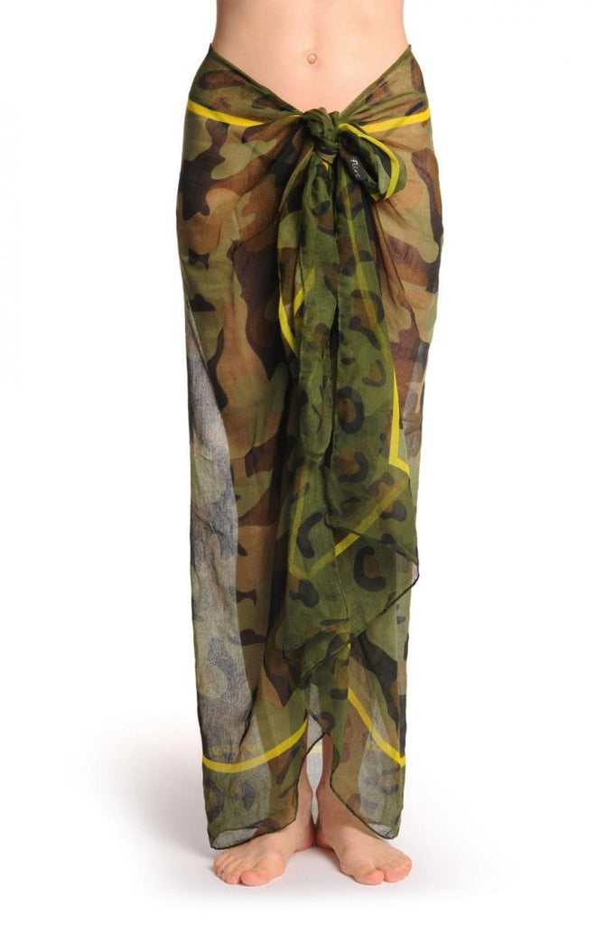 Liss Kiss Camouflage With Bright Yellow Stripe Unisex Scarf & Beach Sarong - Scarf