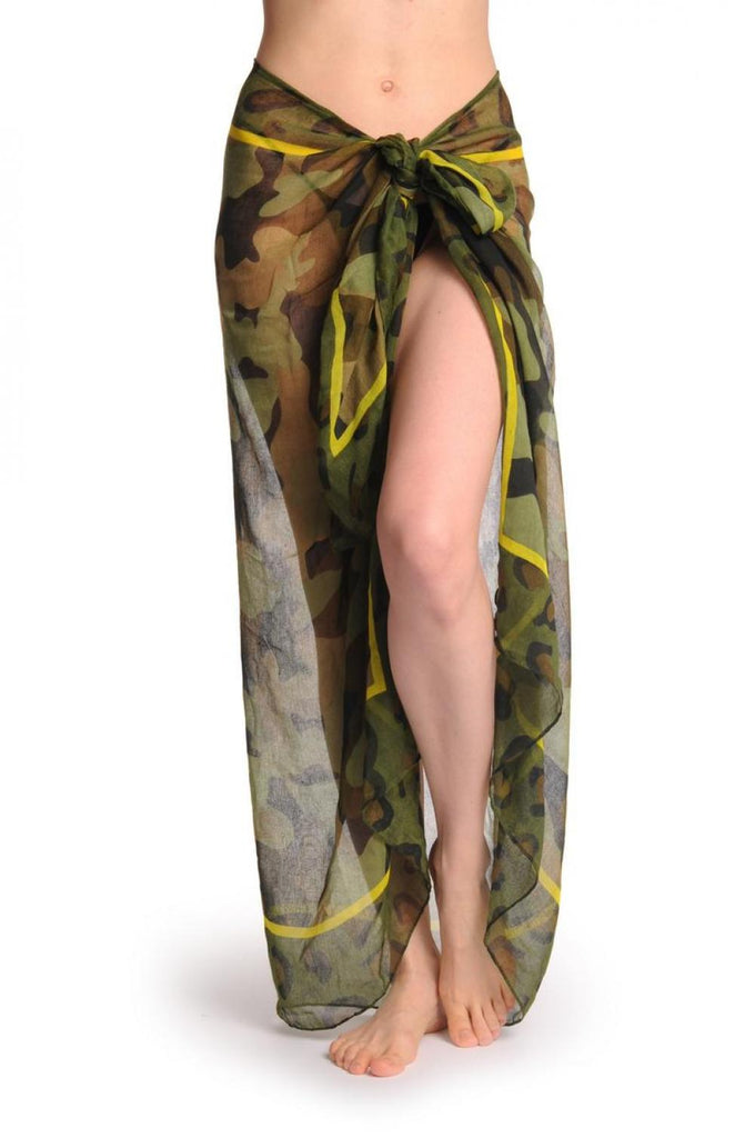 liss kiss Camouflage With Bright Yellow Stripe Unisex Scarf & Beach Sarong - Scarf