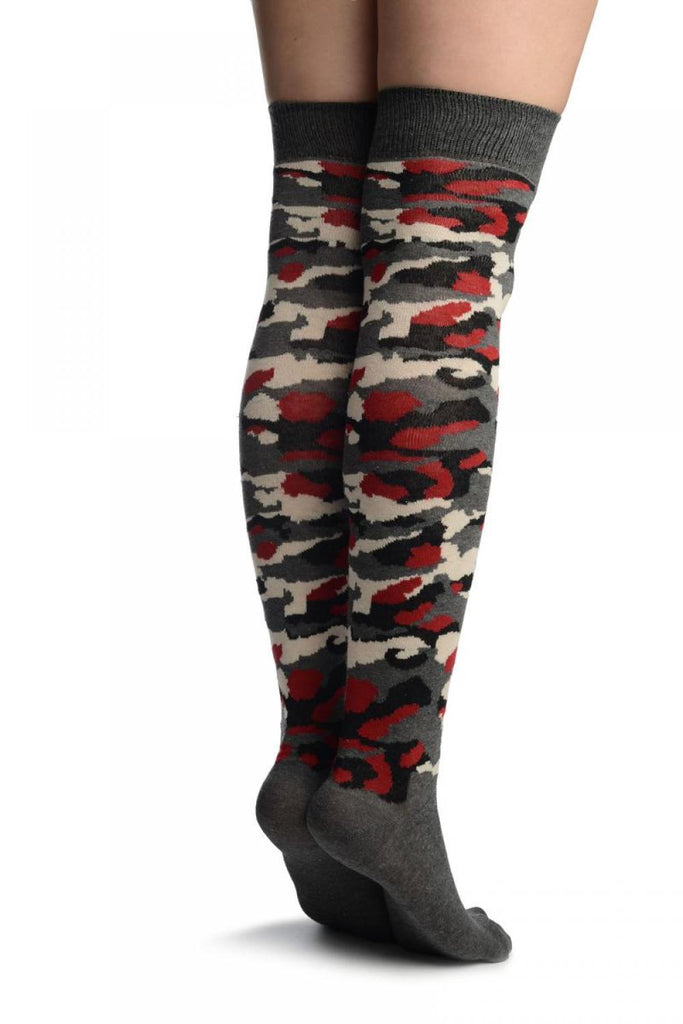 Liss Kiss Camouflage With Red Over The Knee Socks - Over The Knee Socks
