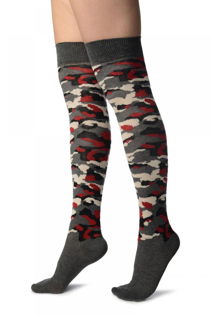 Liss Kiss Camouflage With Red Over The Knee Socks - Over The Knee Socks