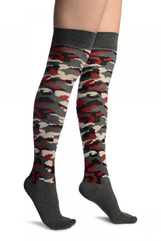 liss kiss Camouflage With Red Over The Knee Socks - Over The Knee Socks