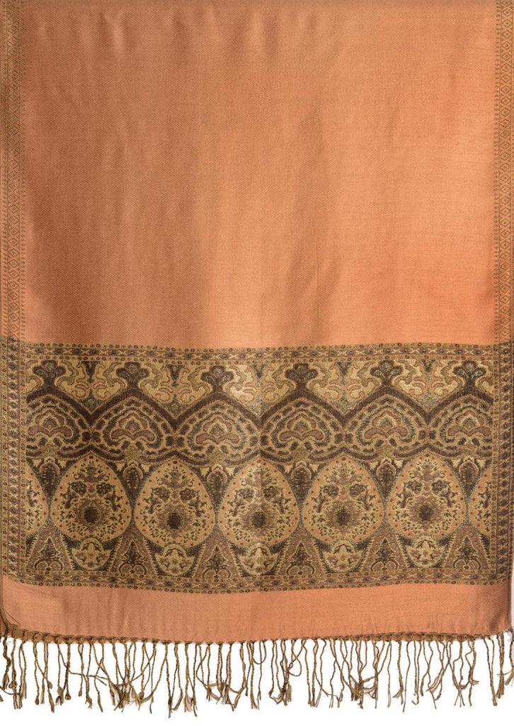 Liss Kiss Caramel Beige With Lurex Ornaments Pashmina With Tassels - Scarf