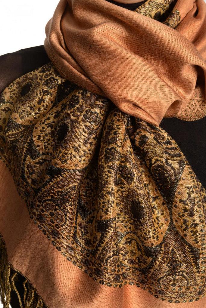 Liss Kiss Caramel Beige With Lurex Ornaments Pashmina With Tassels - Scarf