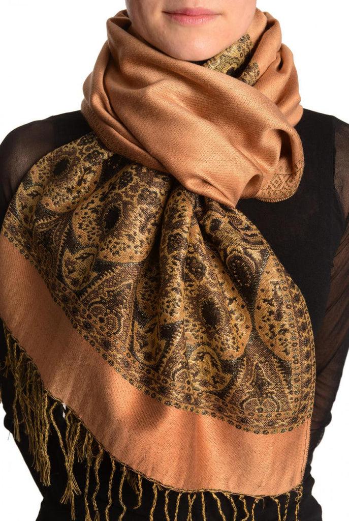 liss kiss Caramel Beige With Lurex Ornaments Pashmina With Tassels - Scarf