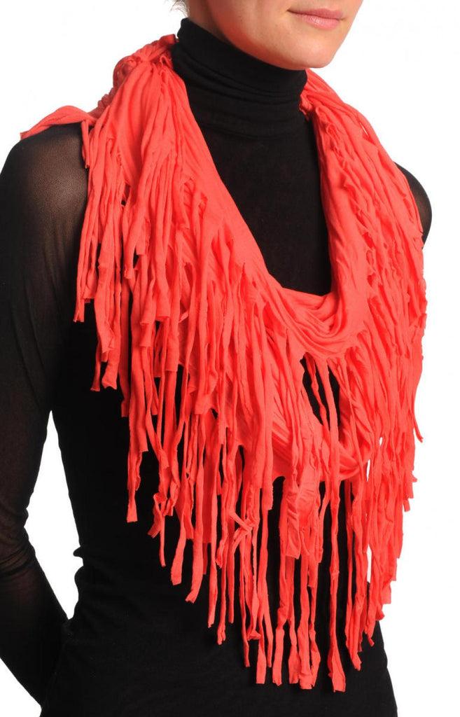 Liss Kiss Carmine Pink With Tassels Snood Scarf - Snood