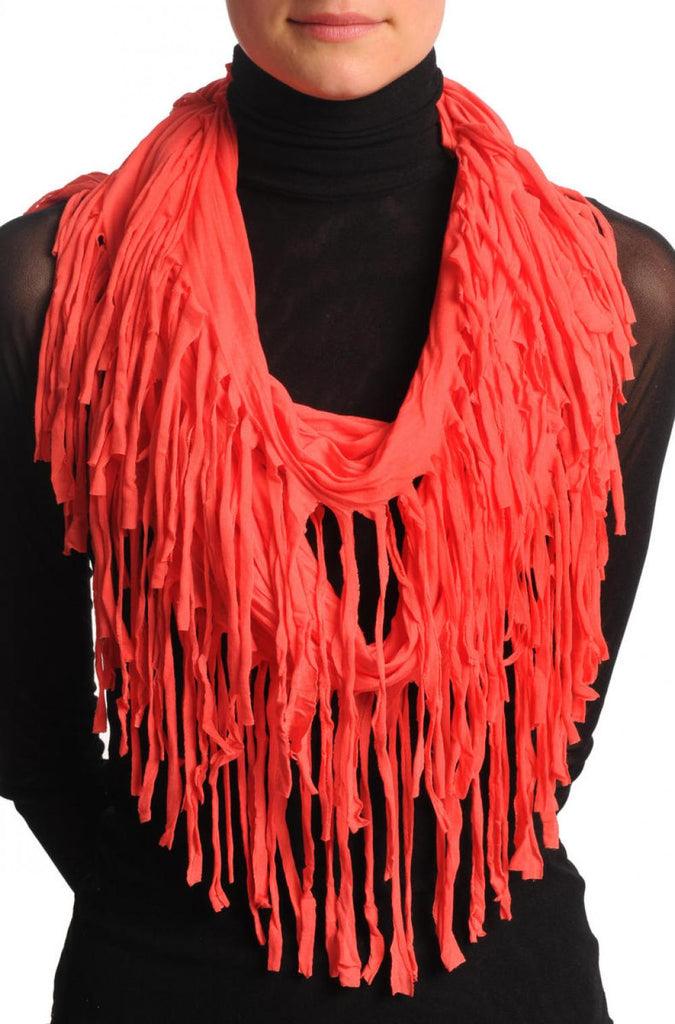 liss kiss Carmine Pink With Tassels Snood Scarf - Snood