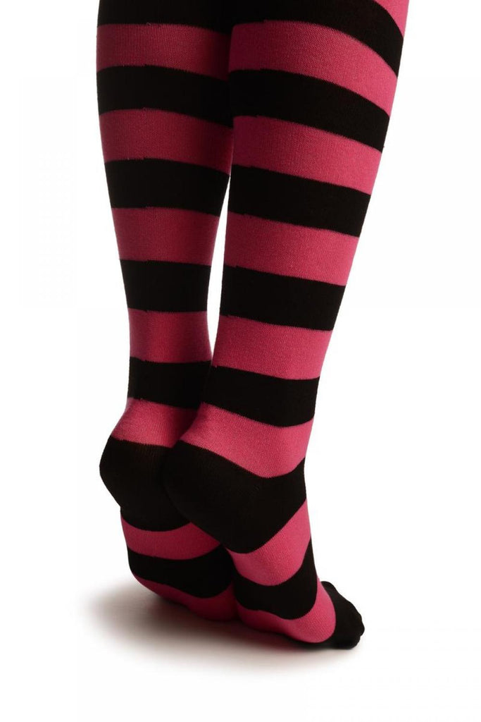 Liss Kiss Cat On Beige With Pink & Black Stripes - Over The Knee Socks