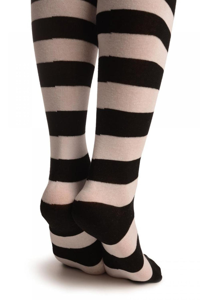 Liss Kiss Cat On Beige With White & Black Stripes - Over The Knee Socks