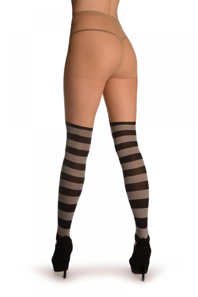 Liss Kiss Cat With Bow On Beige With Grey & Black Stripes - Tights