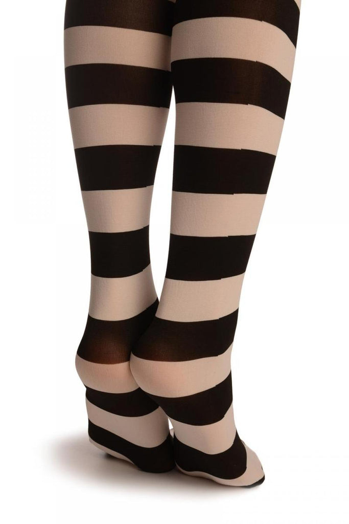 Liss Kiss Cat With Bow On Beige With White & Black Stripes - Tights