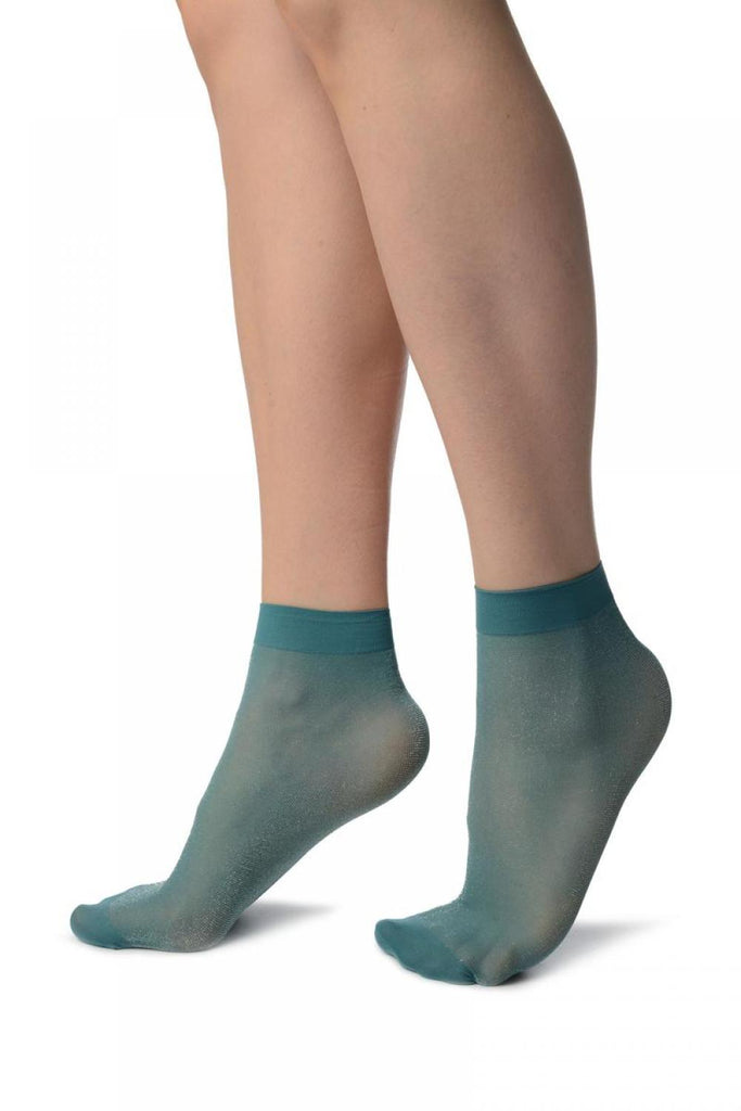 Liss Kiss Cerulean Blue With Fine Lurex Ankle High Socks - Socks