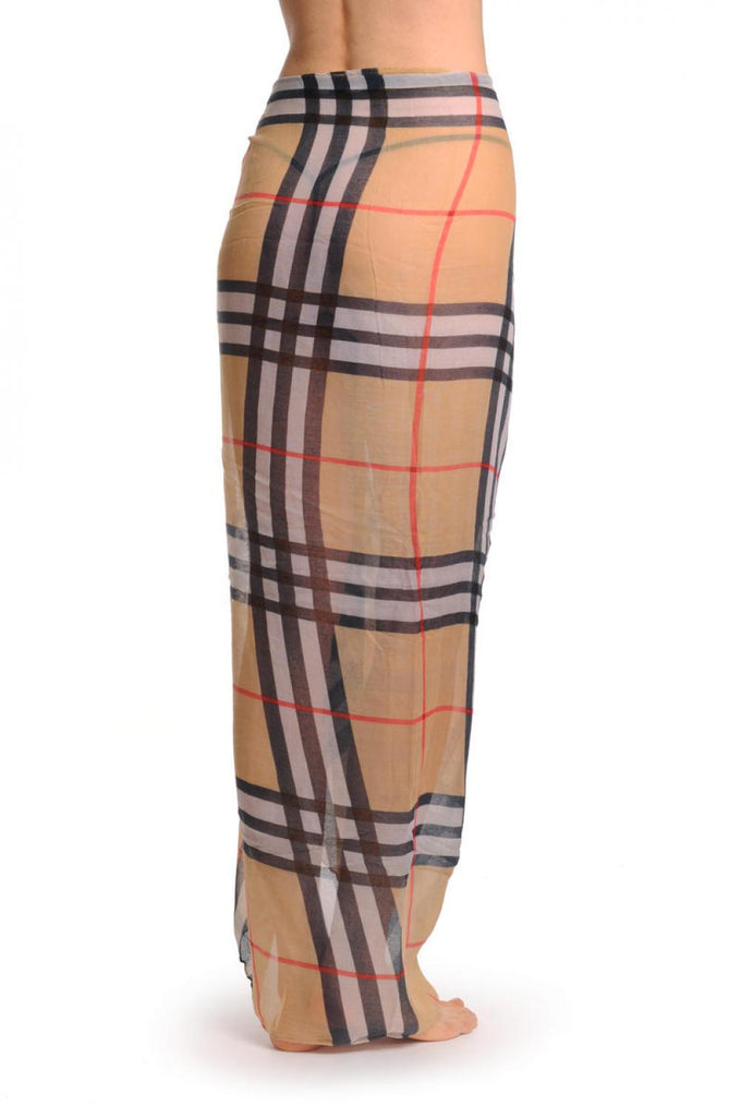 Liss Kiss Checkered On Mocha Unisex Scarf & Beach Sarong - Scarf