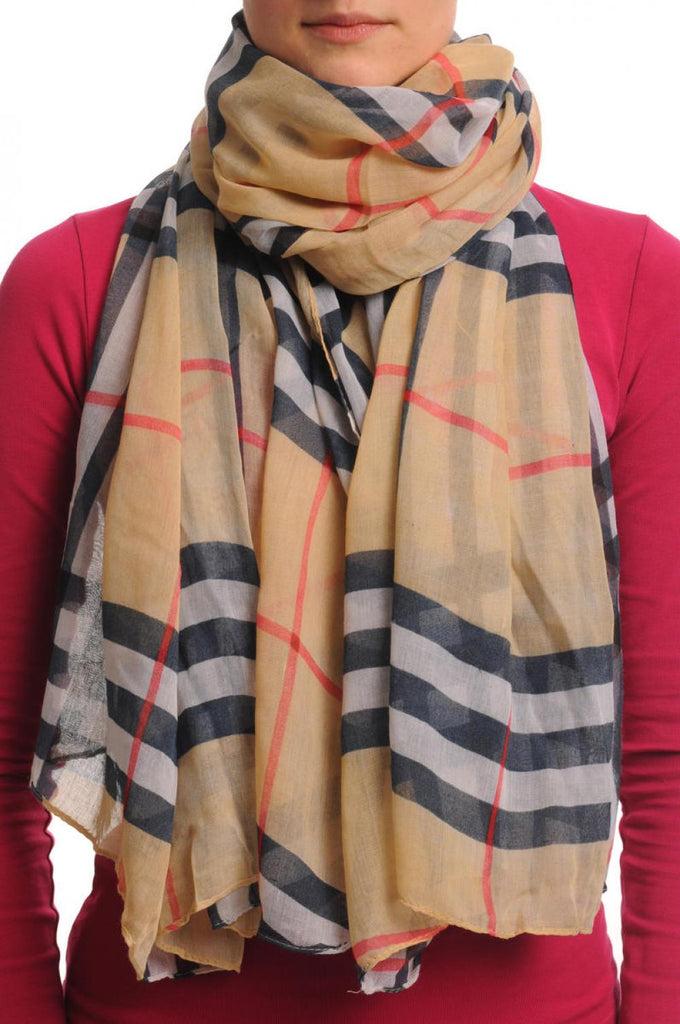 Liss Kiss Checkered On Mocha Unisex Scarf & Beach Sarong - Scarf