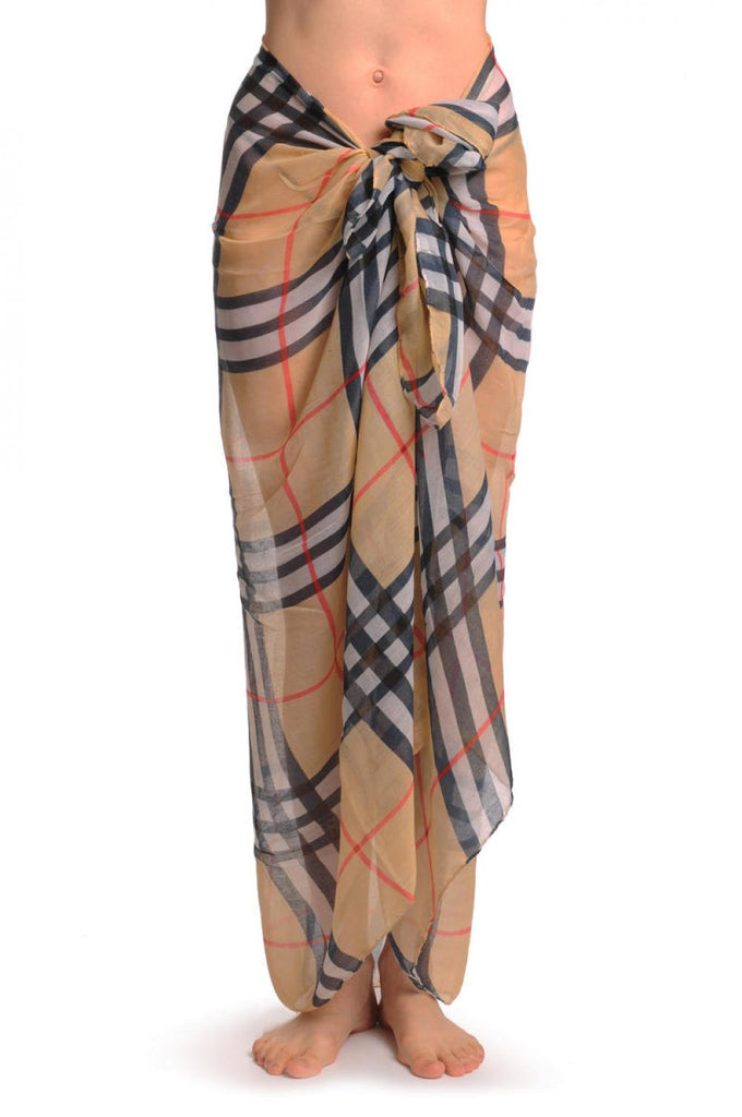 Liss Kiss Checkered On Mocha Unisex Scarf & Beach Sarong - Scarf