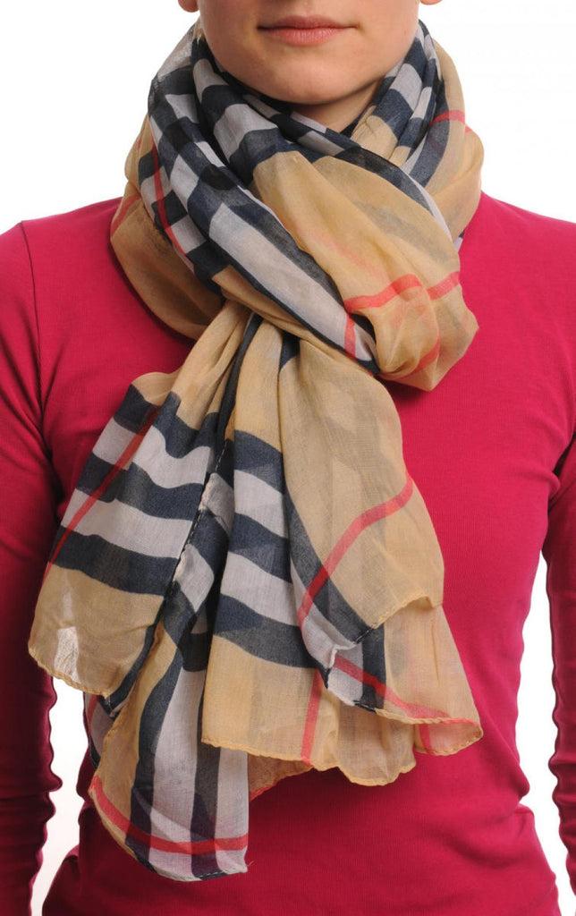 liss kiss Checkered On Mocha Unisex Scarf & Beach Sarong - Scarf