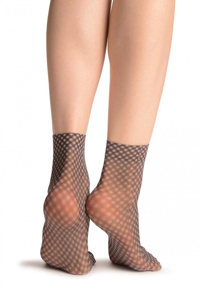 Liss Kiss Checkered Print 20 Den Ankle High Socks - Socks