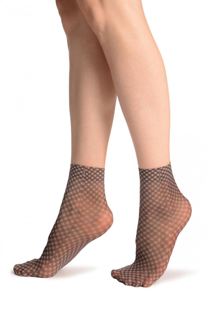 Liss Kiss Checkered Print 20 Den Ankle High Socks - Socks