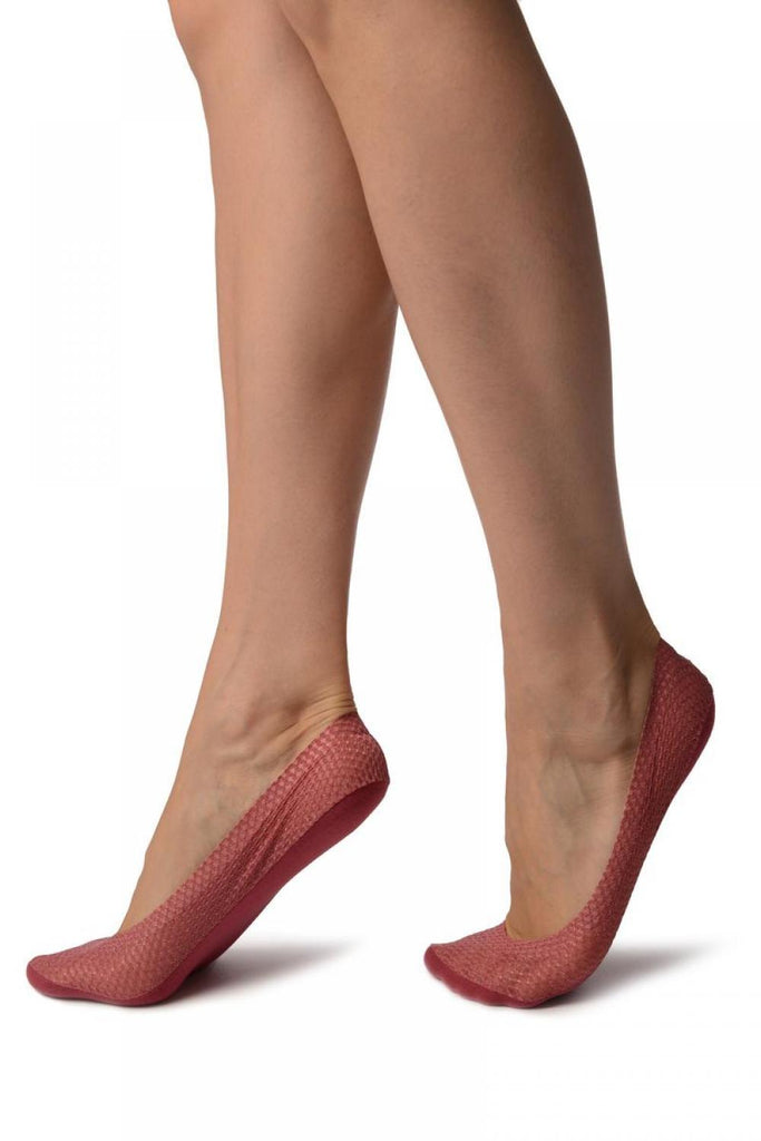 Liss Kiss Cherry Red Snake Skin Silver Lurex With Silicon Heel & Bottom Footies - Footsies Socks