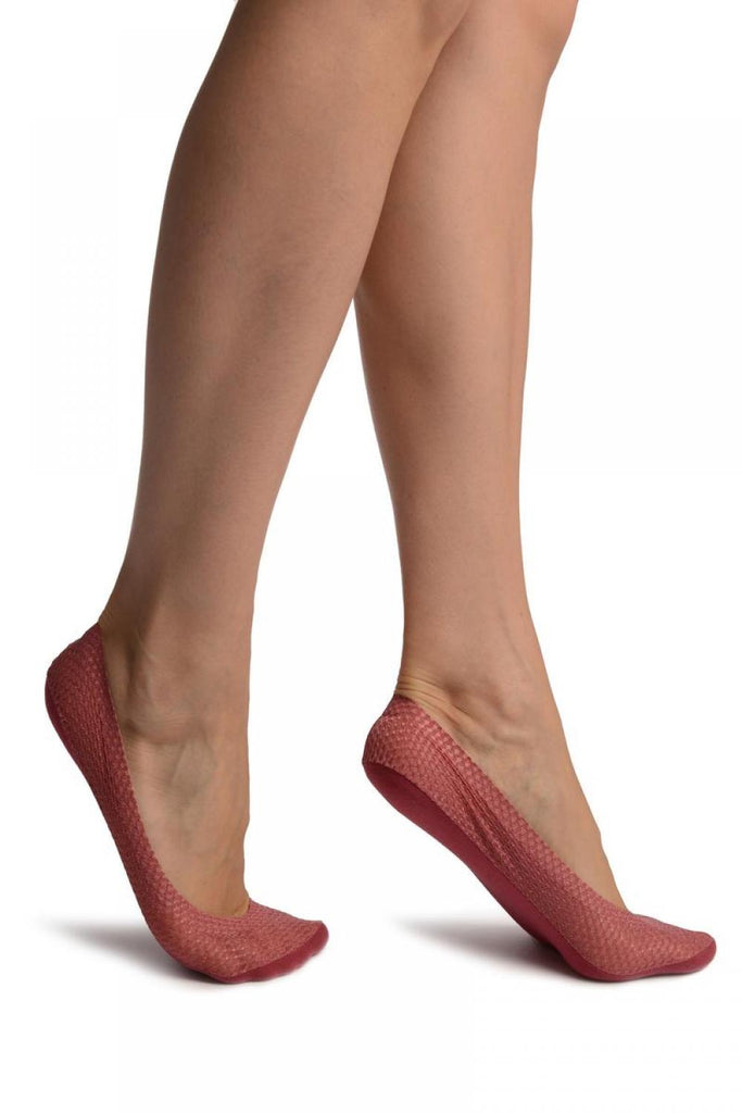 liss kiss Cherry Red Snake Skin Silver Lurex With Silicon Heel & Bottom Footies - Footsies Socks