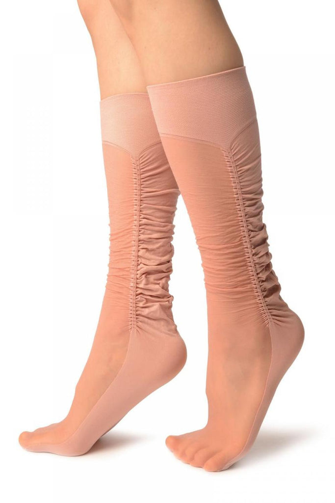 Liss Kiss Chestnut Pink Sheer & Opaque Sides Socks Knee High - Socks
