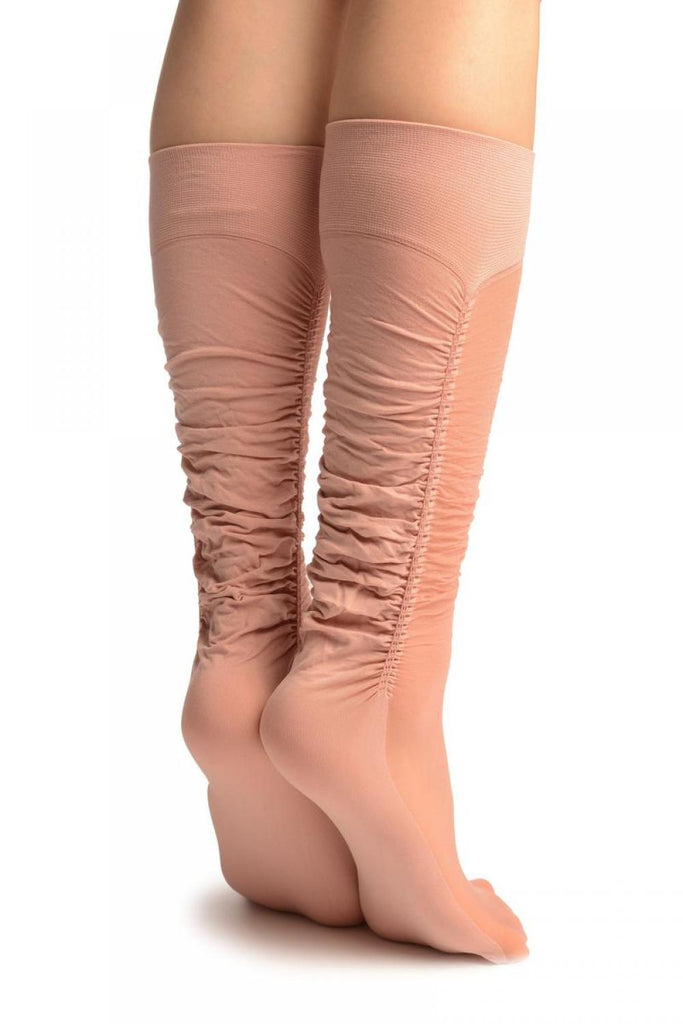 Liss Kiss Chestnut Pink Sheer & Opaque Sides Socks Knee High - Socks