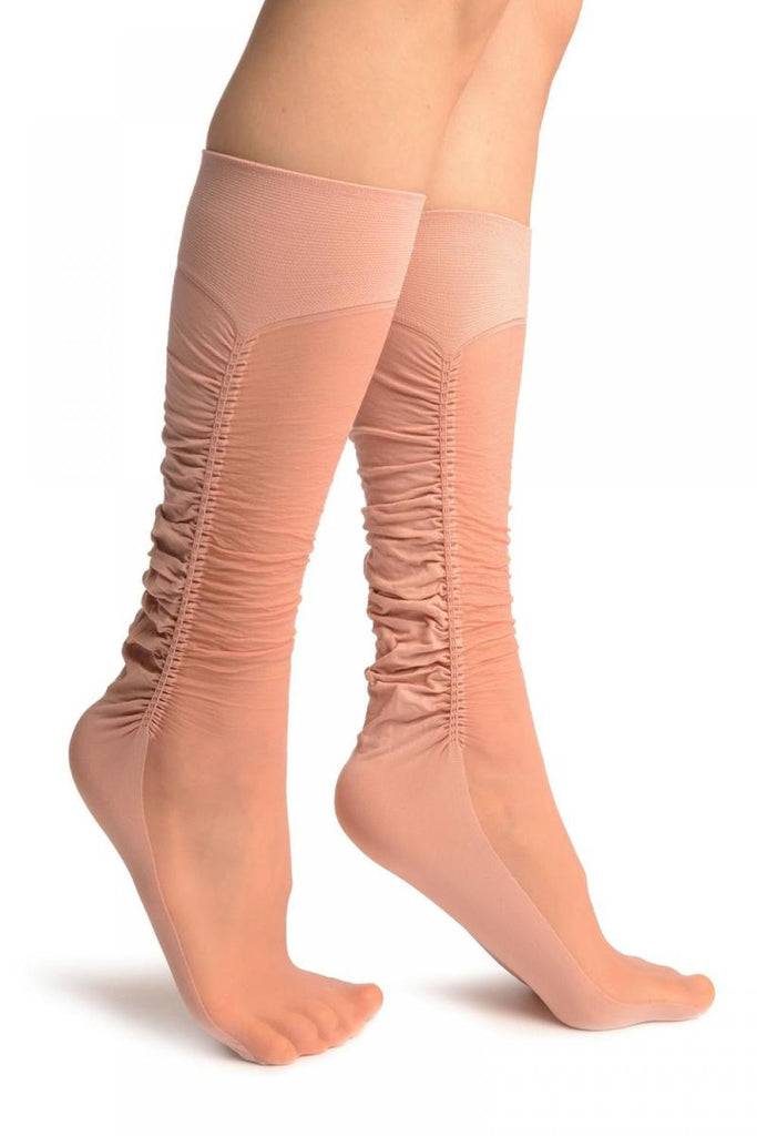 liss kiss Chestnut Pink Sheer & Opaque Sides Socks Knee High - Socks