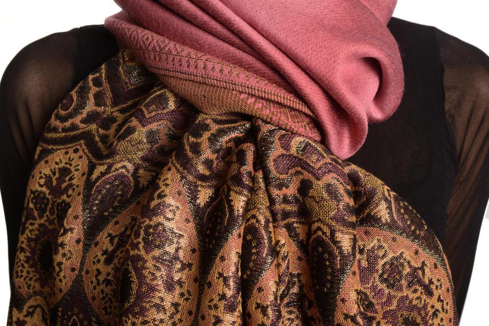 Liss Kiss Chestnut Red With Lurex Ornaments Pashmina With Tassels - Scarf