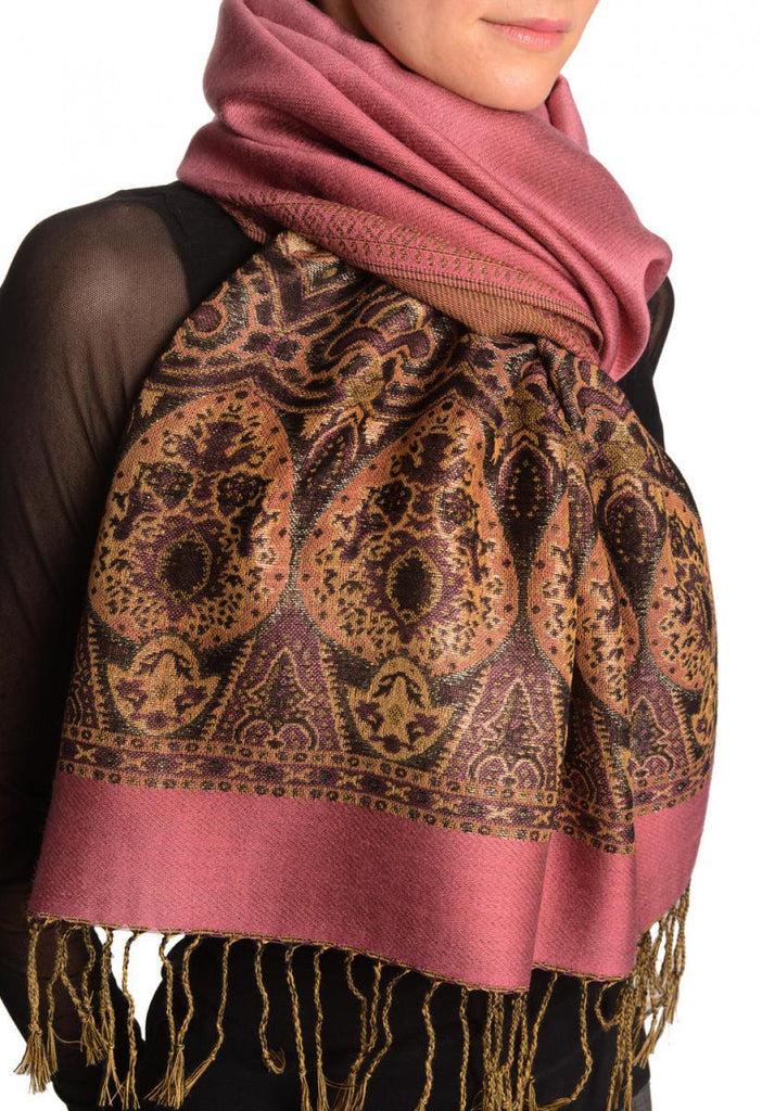 Liss Kiss Chestnut Red With Lurex Ornaments Pashmina With Tassels - Scarf