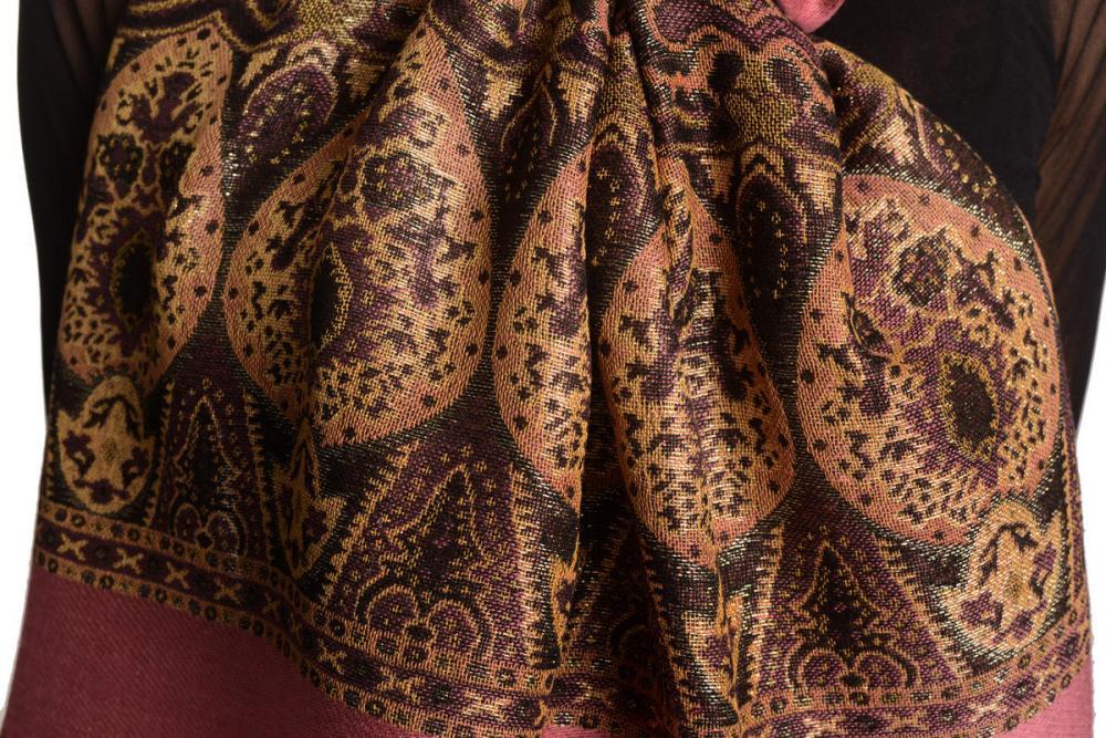 Liss Kiss Chestnut Red With Lurex Ornaments Pashmina With Tassels - Scarf