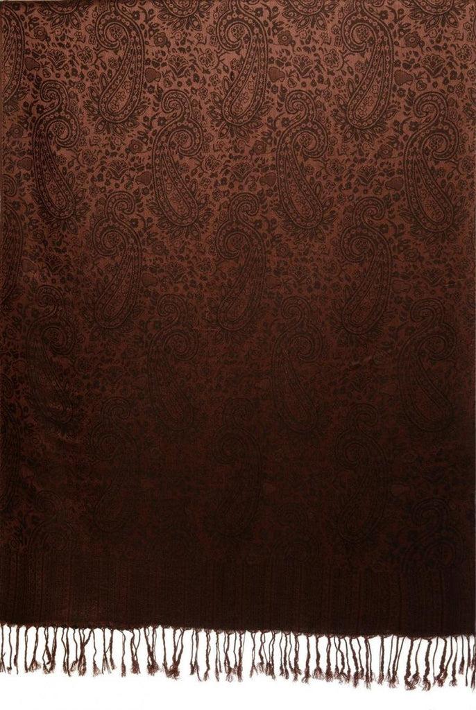 Liss Kiss Chocolate Brown & Black Paisleys Pashmina Feel With Tassels - Scarf