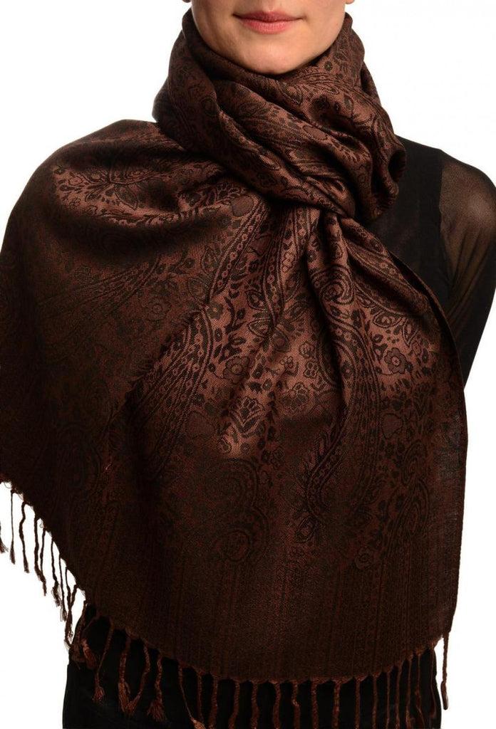 liss kiss Chocolate Brown & Black Paisleys Pashmina Feel With Tassels - Scarf