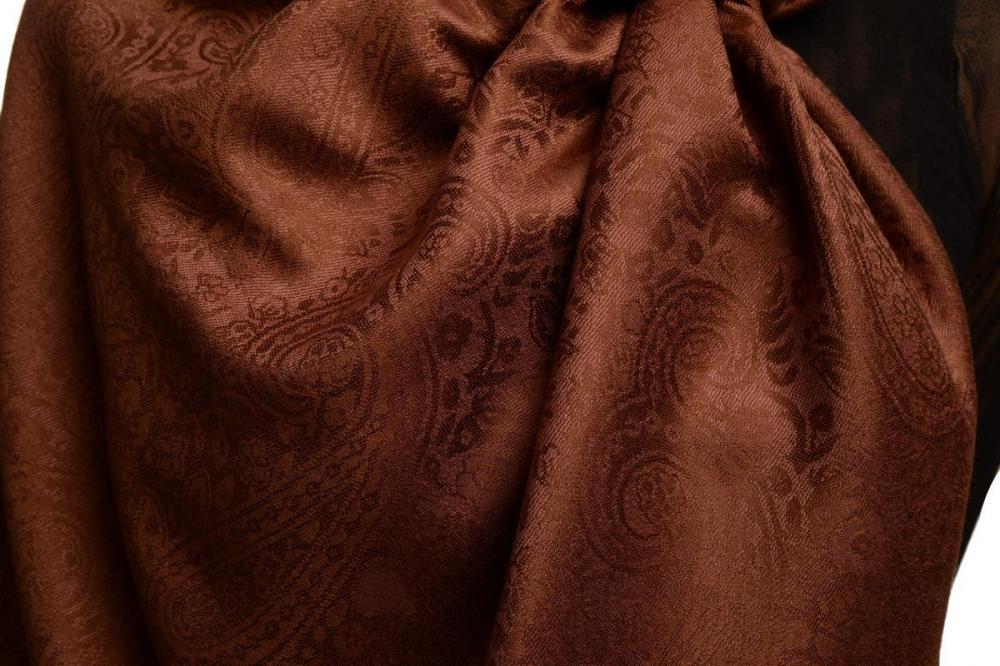 Liss Kiss Chocolate Brown Paisleys Pashmina Feel With Tassels - Scarf