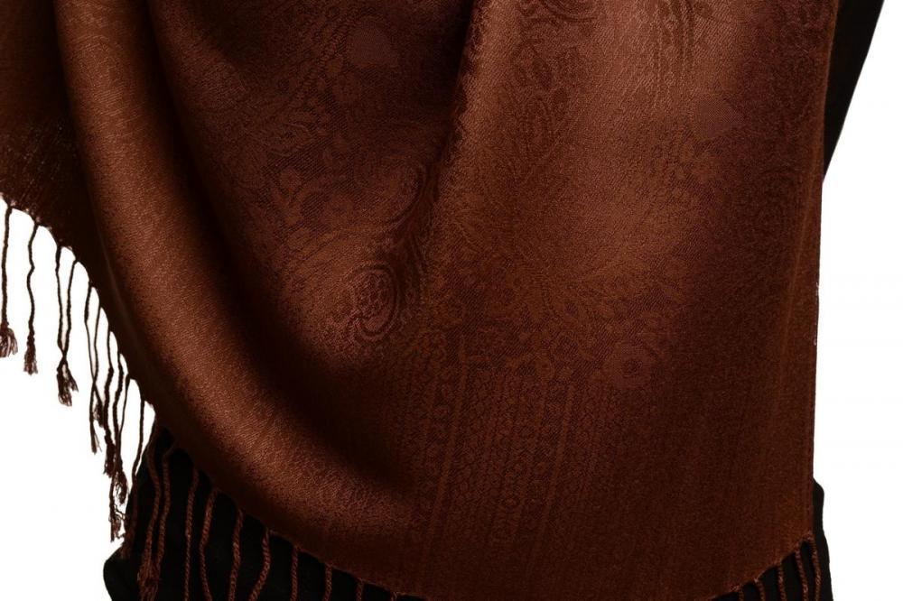 Liss Kiss Chocolate Brown Paisleys Pashmina Feel With Tassels - Scarf