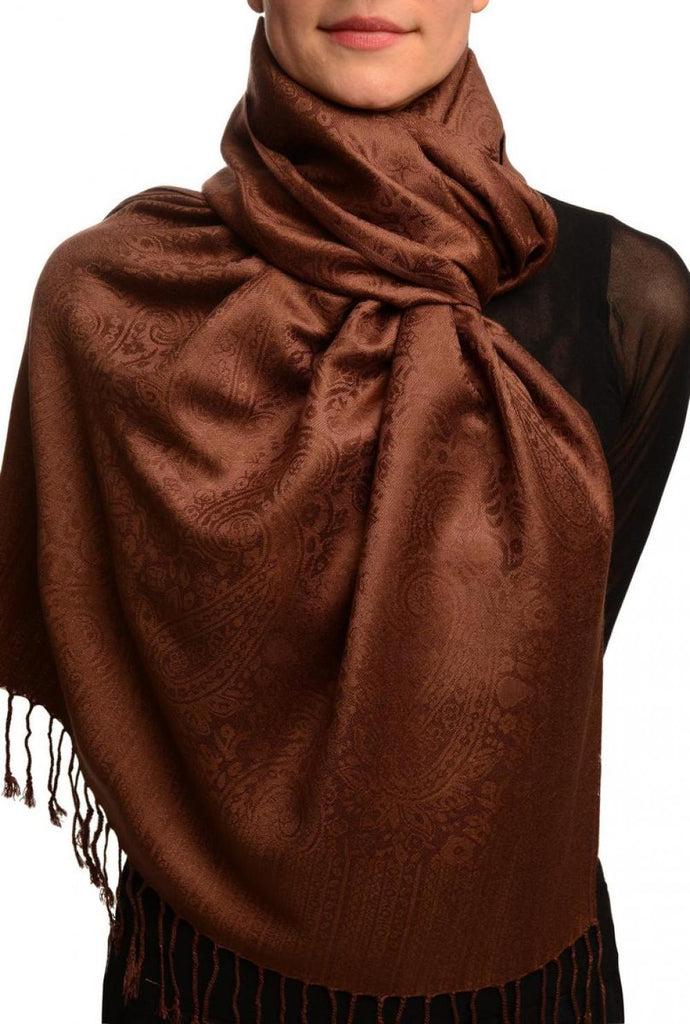 liss kiss Chocolate Brown Paisleys Pashmina Feel With Tassels - Scarf