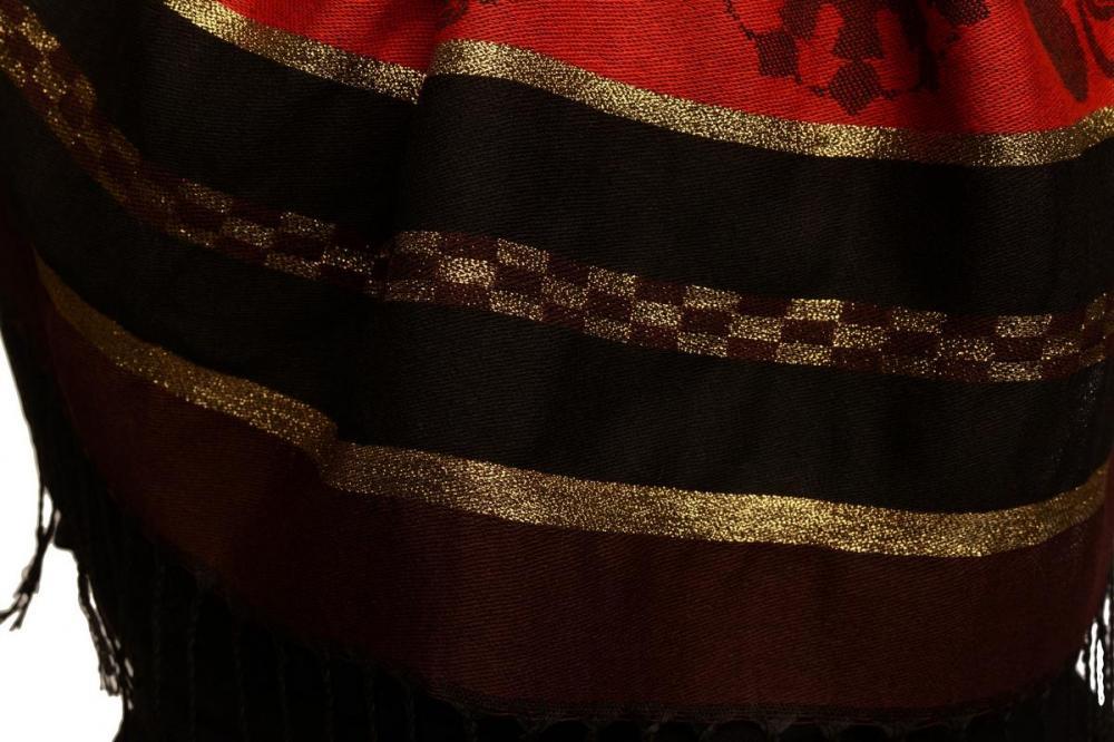 Liss Kiss Chocolate Brown Stripes & Gold Lurex Pashmina With Tassels - Scarf