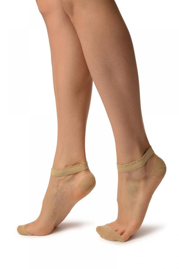 Liss Kiss Clear Mesh With Gold Lurex Top Toe & Heels Ankle High Socks - Socks