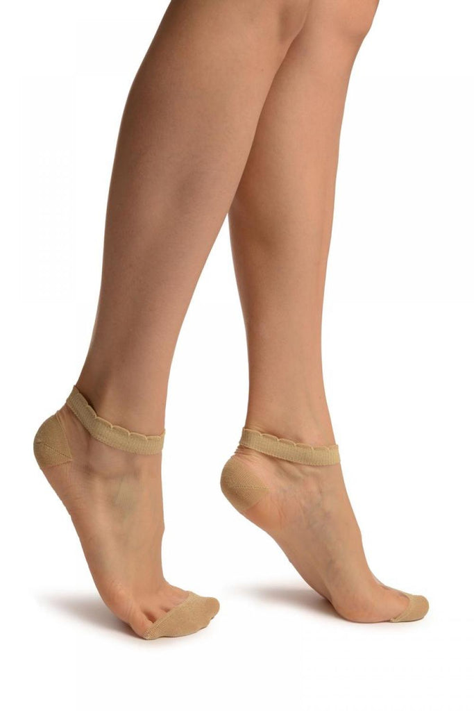 Liss Kiss Clear Mesh With Gold Lurex Top Toe & Heels Ankle High Socks - Socks
