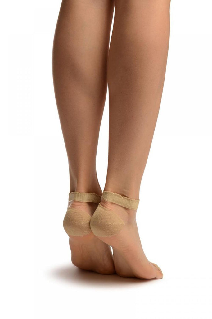 Liss Kiss Clear Mesh With Gold Lurex Top Toe & Heels Ankle High Socks - Socks