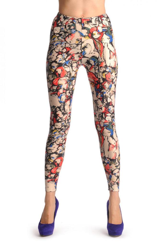 Liss Kiss Colourful Acrylic Girls On Sand White - Leggings