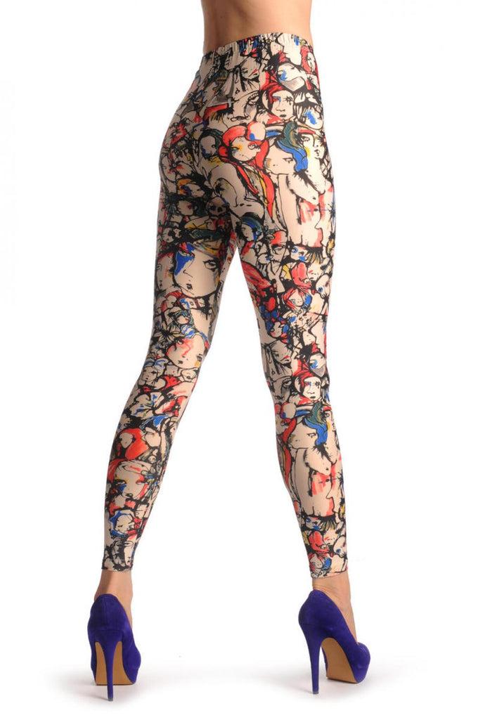Liss Kiss Colourful Acrylic Girls On Sand White - Leggings