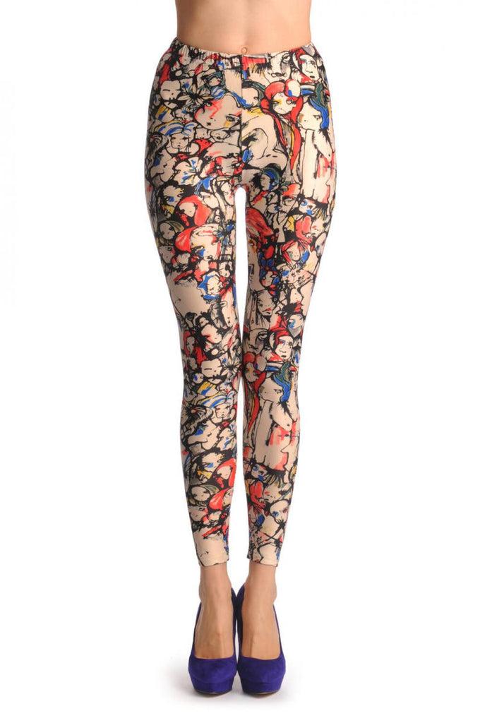 Liss Kiss Colourful Acrylic Girls On Sand White - Leggings