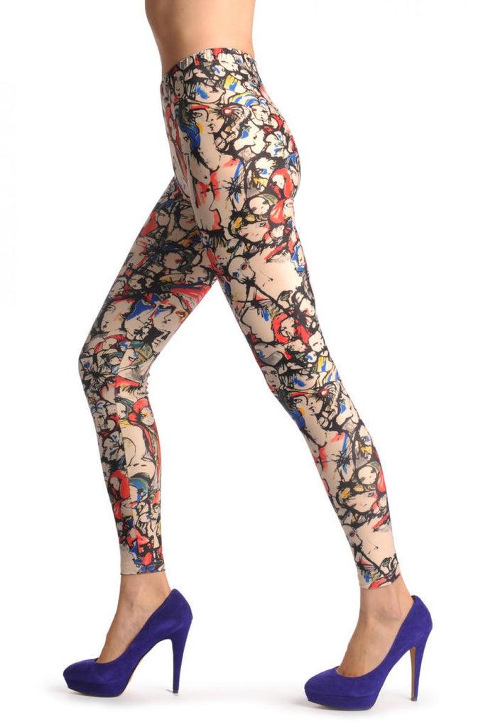 liss kiss Colourful Acrylic Girls On Sand White - Leggings